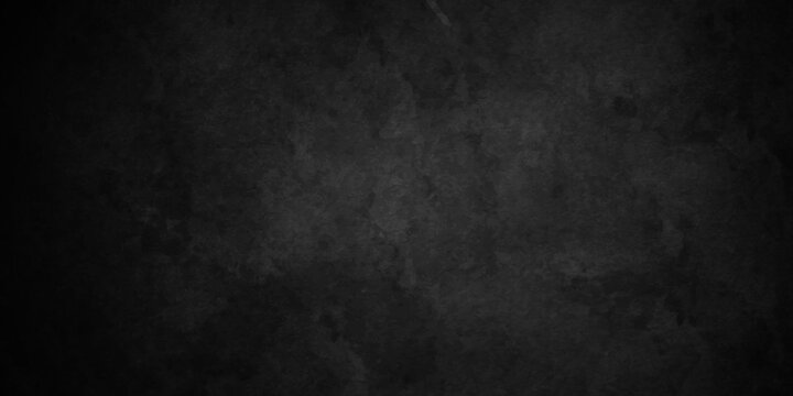 Vintage black stone concrete cement blackboard chalkboard wall floor texture. Black anthracite dark grey grunge old texture panorama backdrop background. © MdLothfor