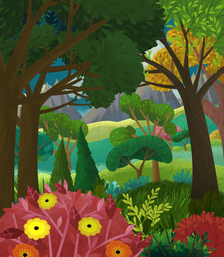 Cartoon scene beautiful castle in the forest illustration