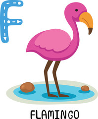 Illustration Isolated Animal Alphabet Letter F-Flamingo