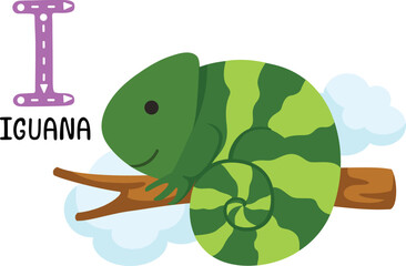 Illustration Isolated Animal Alphabet Letter I-Iguana