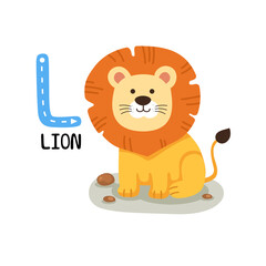 Illustration Isolated Animal Alphabet Letter L-Lion