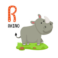 Illustration Isolated Animal Alphabet Letter R-Rhino
