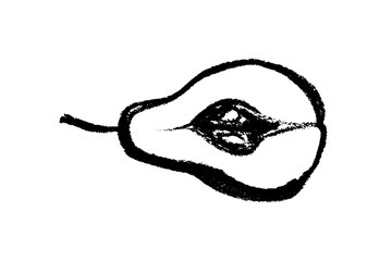 Pear drawing isolated. Back hand-drawn fruit icon. Stencil style illustration of pear symbol for organic food logo, juice label design, vegetarian sign, fruity packaging. Vector fruit-sugar insignia.