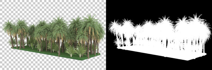 Fototapeta na wymiar Exotic forest isolated on background with mask. 3d rendering - illustration