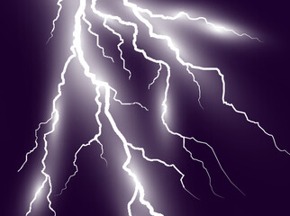 Vector image of realistic lightning. Flash of thunder 
