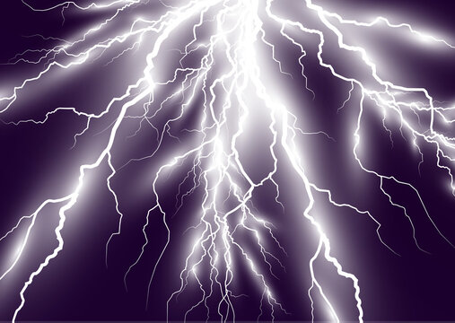 Vector image of realistic lightning. Flash of thunder 