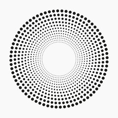 Abstract dotted object. Dotted round logo. Halftone swirl pattern. Halftone dots circle texture. Abstract circle pattern. Vector art illustration. Halftone design element.	
