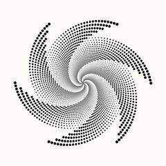 Circle halftone spiral background. dots abstract concentric circle. spiral, swirl, twirl element. Circular and radial dots helix. Segmented circle with rotation.	