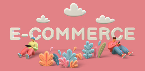 e-commerce bannière rose 2 persos