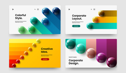 Original realistic spheres postcard concept set. Amazing site screen vector design illustration composition.