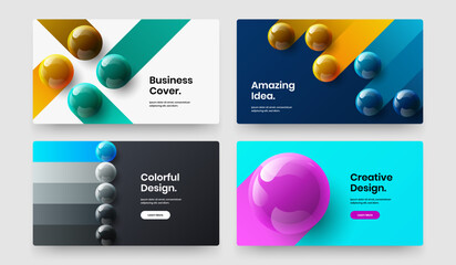 Premium front page design vector illustration bundle. Colorful 3D spheres corporate cover layout set.