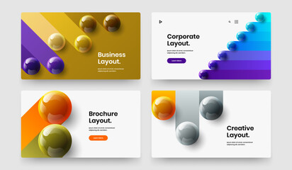 Simple landing page vector design layout bundle. Trendy realistic spheres corporate cover illustration composition.