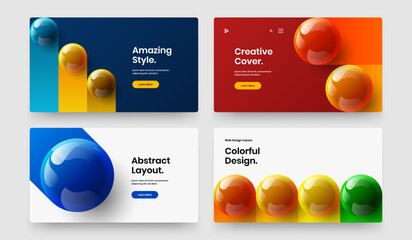 Bright realistic spheres postcard concept set. Original presentation design vector illustration collection.