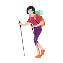 Young happy woman tourist flat cartoon character. Traveling people on summer vacation trip, Isolated on white background.