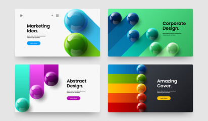 Modern catalog cover vector design concept set. Premium realistic spheres presentation template bundle.