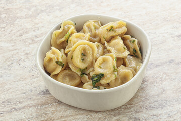 Russian boiled dumplings with meat