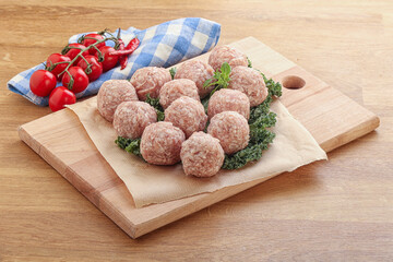 Raw pork meatball for cooking
