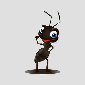 Cartoon black ant vector. cute ant character. happy and fun ant.
