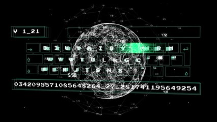 Animation of digital padlock over black background with rotating warning warning stack of casino - Powered by Adobe