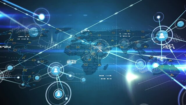 Animation of network of connections with icons over world map