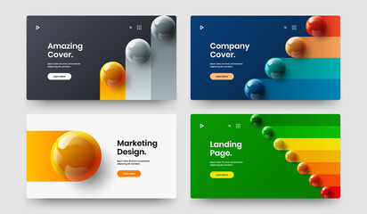 Clean realistic spheres corporate identity illustration collection. Multicolored pamphlet design vector template composition.