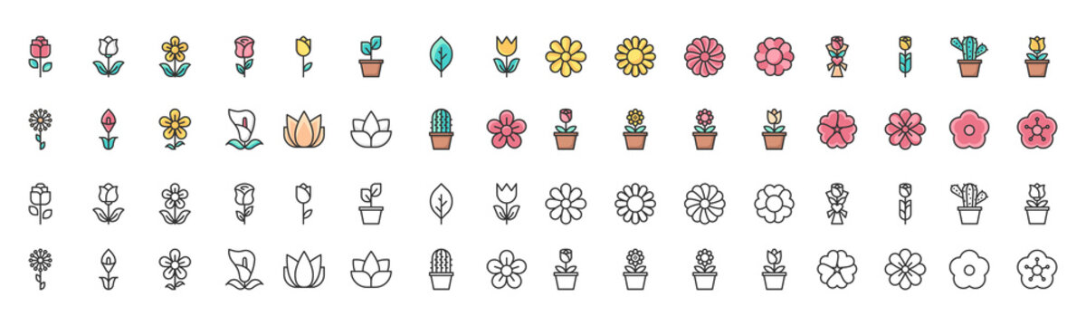 flower icons vector illustrator, floral, rose, cactus
