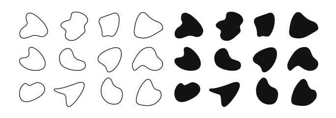 Abstract liquid shape black color line style set isolated on white background for modern banner. Irregular, random oval blob. Liquid color simple background design. Minimal curvy design. Vector 10 eps