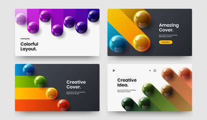 Colorful horizontal cover design vector template bundle. Clean realistic spheres corporate brochure layout set.