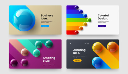 Amazing realistic spheres brochure layout composition. Isolated banner design vector template bundle.