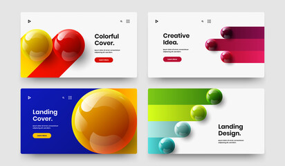 Vivid postcard vector design layout set. Unique 3D balls landing page template bundle.