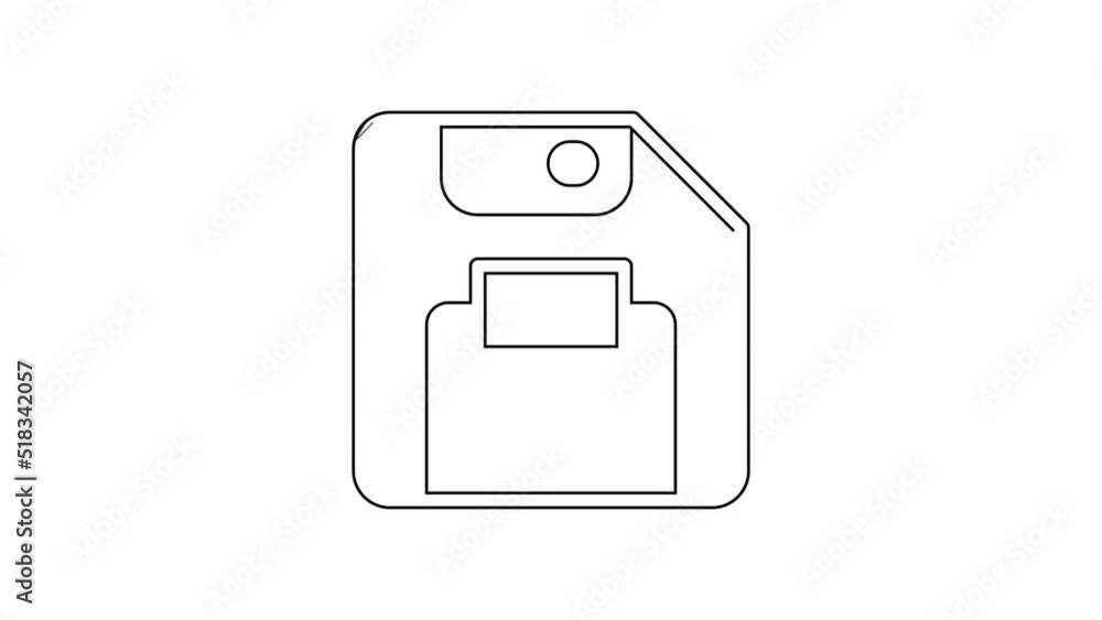 Poster black line floppy disk for computer data storage icon isolated on white background. diskette sign. 4