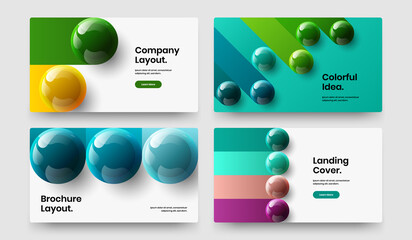 Minimalistic 3D balls poster illustration set. Multicolored catalog cover vector design template composition.
