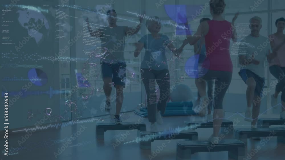 Poster animation of data processing over diverse people exercising