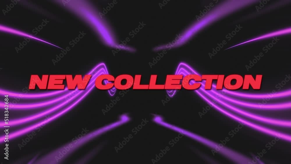 Poster animation of new collection text over moving neon shapes