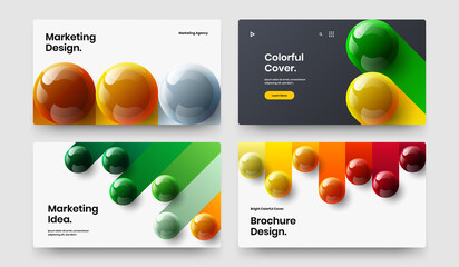 Clean realistic spheres website screen concept bundle. Isolated book cover design vector template collection.
