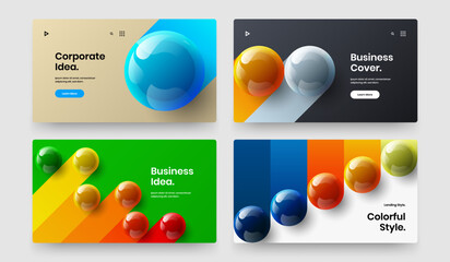 Clean postcard vector design template composition. Trendy 3D balls book cover layout collection.