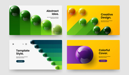 Fresh realistic spheres catalog cover template set. Trendy web banner vector design layout bundle.