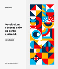 Cover design abstract bauhaus minimal 20s geometric style with geometry figures and shapes circle, triangle. square. Human psychology and mental health concept illustration. Vector 10 eps