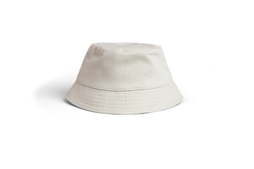 Blank white bucket fisherman promotional hat or cap. Bucked hat Mockup isolated over white background. 3d rendering.Stylish Panama template, hat with brim.
