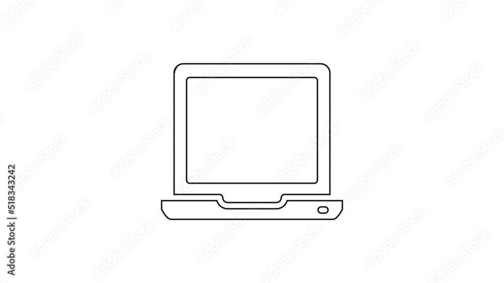Poster black line laptop icon isolated on white background. computer notebook with empty screen sign. 4k vi