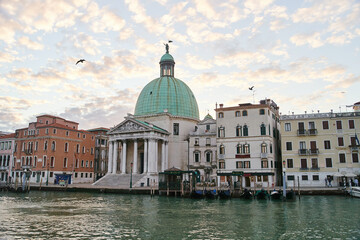 Venice, Italy - 10.12.2021: View of San Simeone Piccolo church on waterfront of the Grand Canal in Venice, Italy.