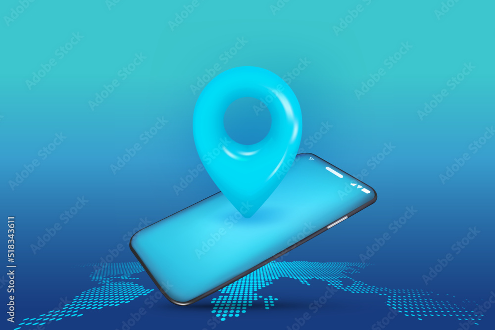 Poster a locator mark of a map and a location pin or navigation on mobile isolated on blue background with 