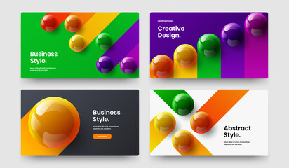 Modern company cover design vector concept collection. Fresh realistic balls website template set.