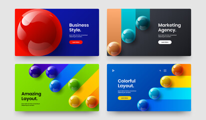 Vivid realistic balls site screen concept set. Unique company brochure design vector layout composition.