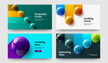 Multicolored realistic spheres web banner template set. Fresh poster design vector illustration collection.