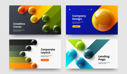 Modern brochure vector design layout set. Simple realistic spheres horizontal cover concept bundle.