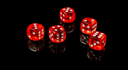 On the glass surface are recognized and red dice poker