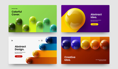 Minimalistic landing page design vector layout composition. Premium 3D spheres cover template set.