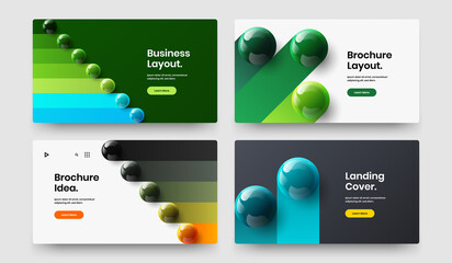 Simple postcard vector design concept composition. Trendy 3D spheres brochure template collection.