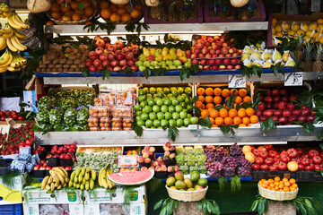 May 3, 2021 - Istanbul, Turkey: Street Fruit Shop with fresh fruits and vegetables.